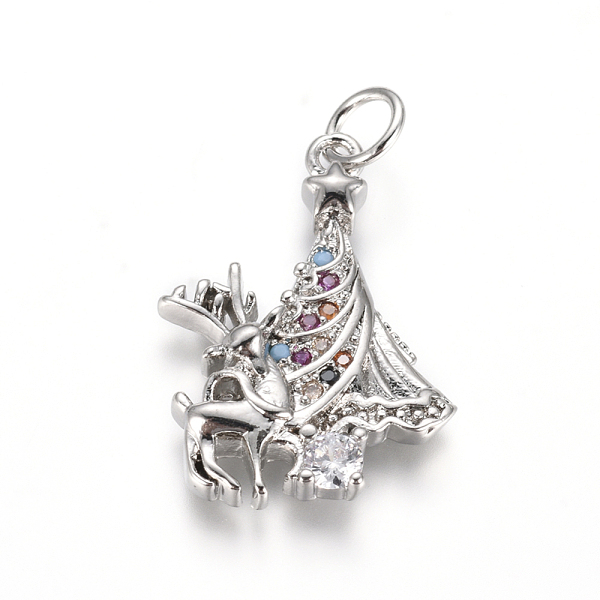 

PandaHall Brass Micro Pave Cubic Zirconia Pendants, with Jump Rings, Christmas Reindeer/Stag & Christmas Tree, for Christmas, Colorful...