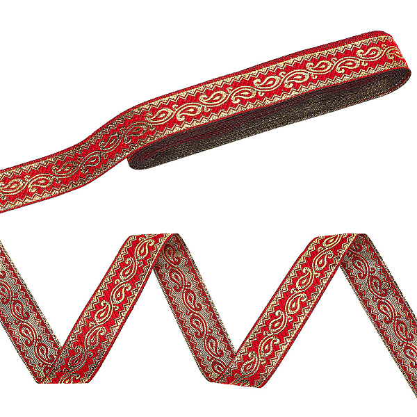

PandaHall WADORN 7.6 Yard Jacquard Embroidery Ribbon Trim, 3/4 Inch Vintage Boho Woven Ribbon for Sewing Embroidered Lace Braid Trim for..., Red
