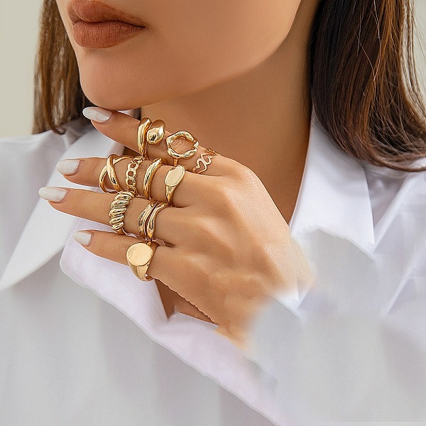 

PandaHall Alloy Adjustable Ring, Jewely for Women, Golden, 5.3~14mm, Inner Diameter: 15.3~18.2mm, 10pcs/set Alloy Mixed Shapes