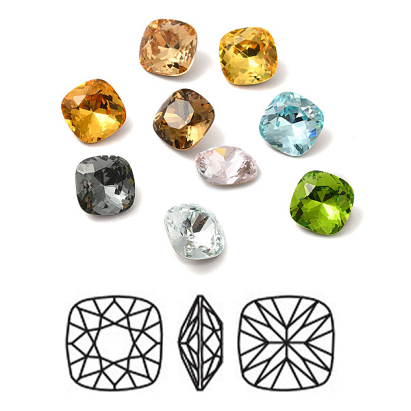 

PandaHall Faceted K9 Glass Rhinestone Cabochons, Pointed Back & Back Plated, Square, Mixed Color, 8x8x4mm Glass Rhinestone Square Multicolor