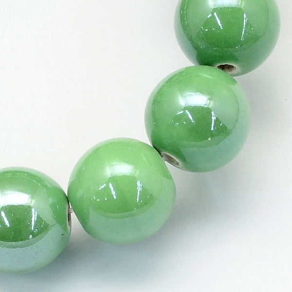 

PandaHall Pearlized Handmade Porcelain Round Beads, Medium Sea Green, 11mm, Hole: 2mm Porcelain Round Green