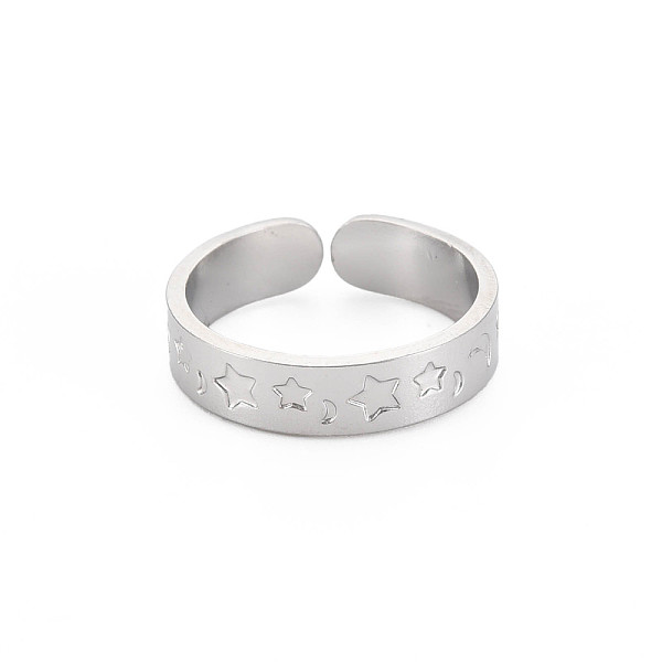 

PandaHall 304 Stainless Steel Moon and Star Open Cuff Ring for Women, Stainless Steel Color, US Size 9 1/4(19.1mm) 304 Stainless Steel Star