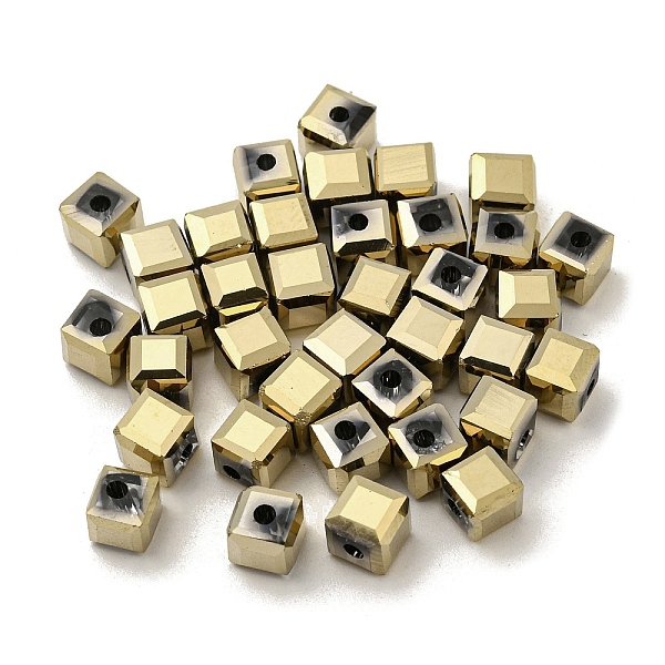 

PandaHall Electroplate Glass Beads, Faceted, Cube, Light Khaki, 5.5x5.5x5.5mm, Hole: 1.6mm , 100pcs/bag Glass Cube