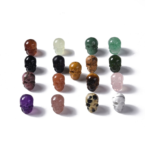 PandaHall Natural Mixed Gemstone Beads, Skull, Mixed Dyed and Undyed, 13x10x11.5mm, Hole: 1mm Mixed Stone Skull