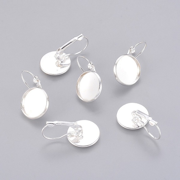 

PandaHall Brass Leverback Earring Findings, Nickel Free, Silver Color Plated, 25~27x16mm, Tray: 14mm Brass