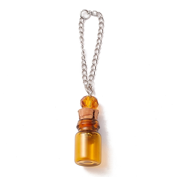 PandaHall Empty Perfume Bottle Pendants, with Cork Stopper & Brass Chain, Platinum Iron Findings, Goldenrod, 70mm, Link Wide: 2mm, Bottle...