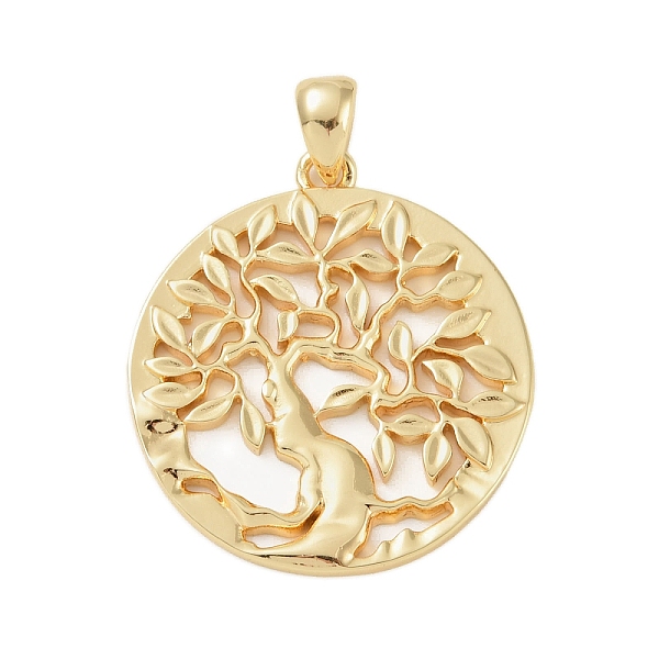 

PandaHall Rack Plating Brass Pendants, Long-Lasting Plated, Lead Free & Cadmium Free, Flat Round with Tree, Real 18K Gold Plated...