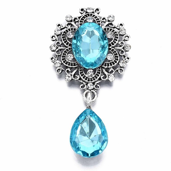 

PandaHall Alloy Flat Back Cabochons, with Acrylic Rhinestones, Oval and Teardrop, Antique Silver, Faceted, Deep Sky Blue, 59x29x6mm Acrylic...