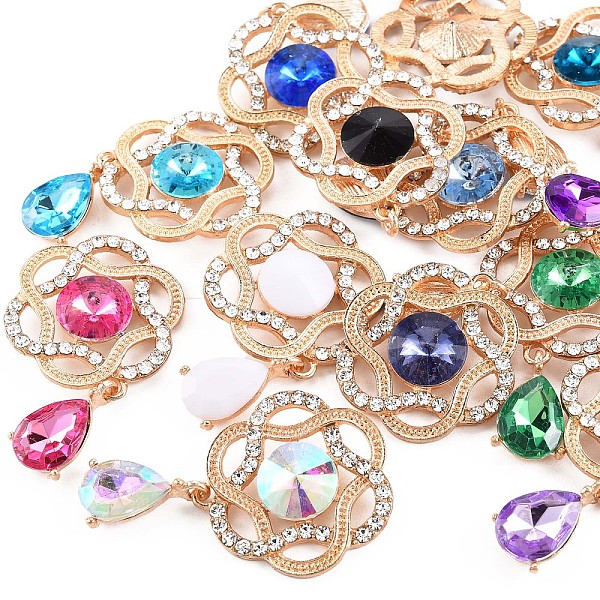 

PandaHall Acrylic Crystal Rhinestone Cabochons, with Rose Gold Plated Alloy Findings, Cadmium Free & Lead Free, Faceted, Flat Back, Flower..., Multicolor