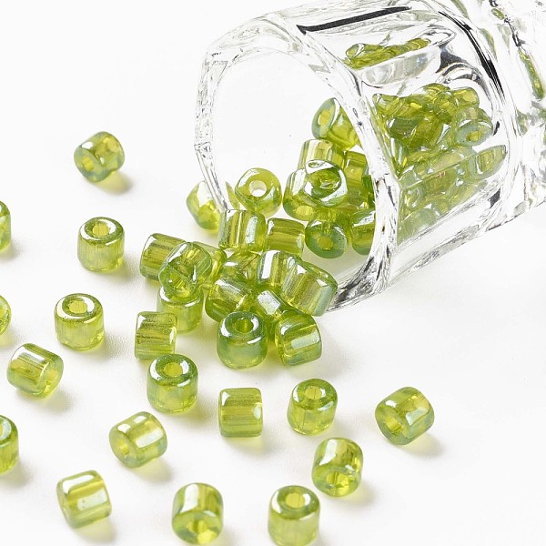 

PandaHall Transparent Colours Luster Glass Round Bugle Beads, Round Hole, Green Yellow, 4~6x5~6mm, Hole: 1.8mm, about 2250pcs/pound Glass