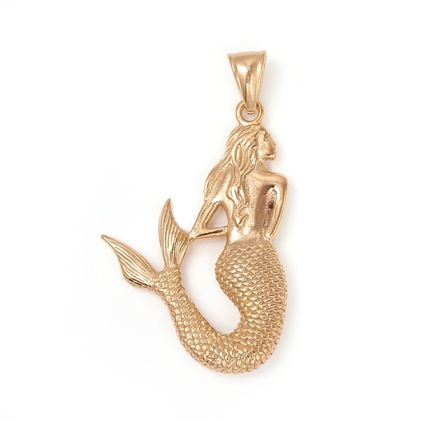 PandaHall 304 Stainless Steel Pendants, Mermaid, Golden, 45x30x6mm, Hole: 8x5mm 304 Stainless Steel Fish