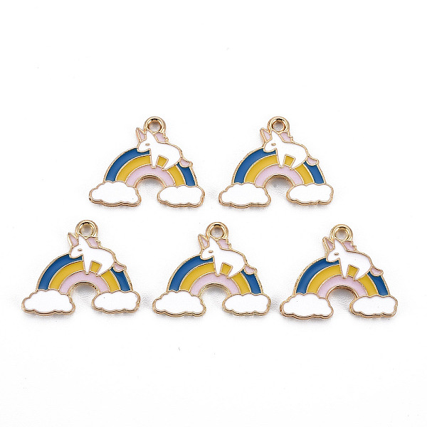

PandaHall Alloy Enamel Pendants, Cadmium Free & Nickel Free & Lead Free, Rainbow with Unicorn, Light Gold, Colorful, 16.5x20x1mm, Hole...