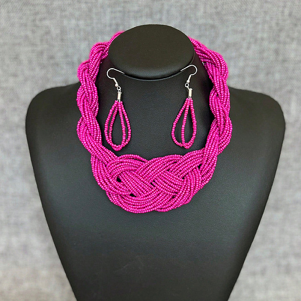 Ensemble de colliers multicouches en perles de verre de style bohème et de boucles d'oreilles pendantes en forme de larme