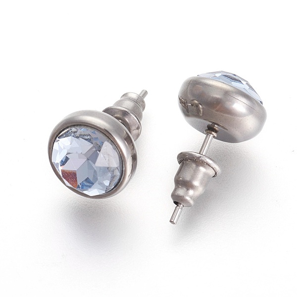 

PandaHall 304 Stainless Steel Stud Earrings, with Rhinestone, Flat Round, Light Sapphire, 10x6mm, Pin: 0.9mm Rhinestone Blue