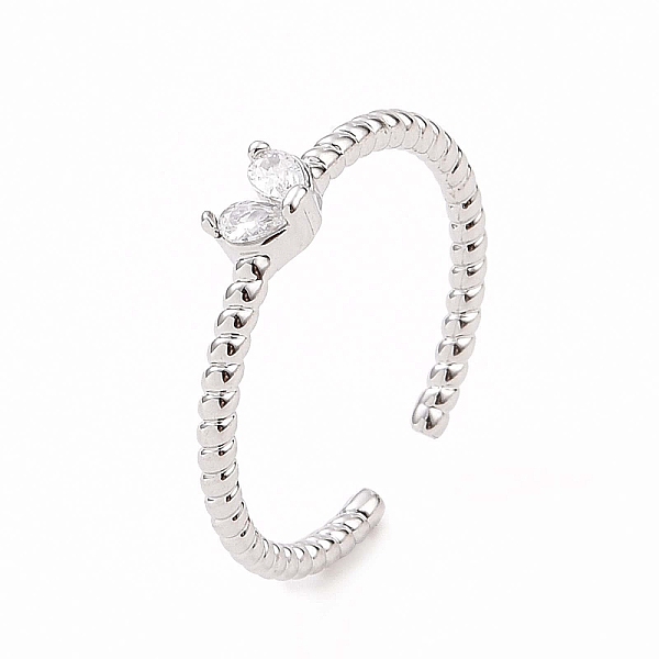 

PandaHall Clear Cubic Zirconia Heart Open Cuff Ring, Brass Jewelry for Women, Platinum, Inner Diameter: 17mm Brass+Cubic Zirconia Clear
