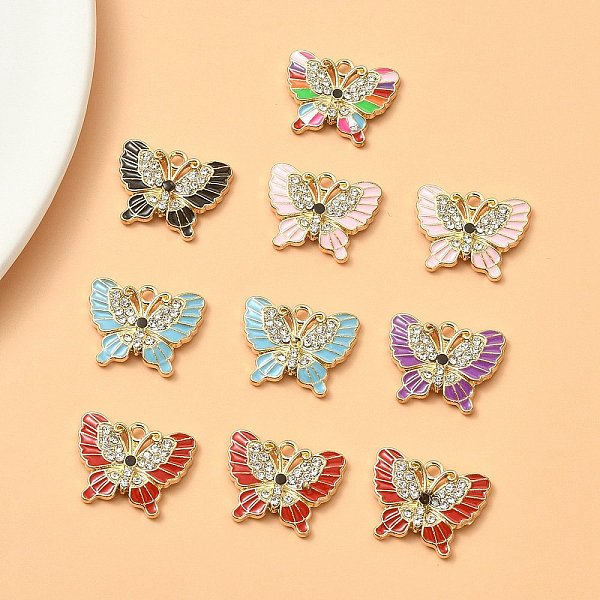 

PandaHall Alloy Enamel Pendants, with Crystal Rhinstone, Butterfly Charm, Lead Free & Cadmium Free, Light Gold, 15.5x20x2.5mm, Hole: 1.8mm...