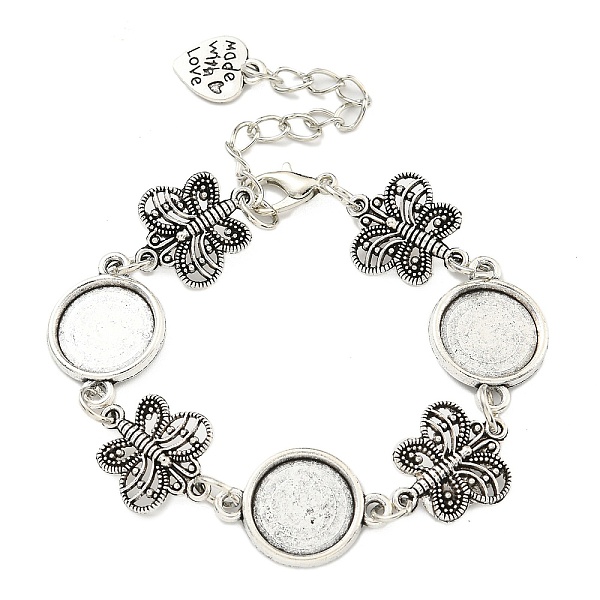 

PandaHall Antique Silver Plated Alloy Link Chain Bracelet Making, Fit for Cabochons, Butterfly, 6-1/2 inch(16.5cm), Tray: 12mm Alloy...