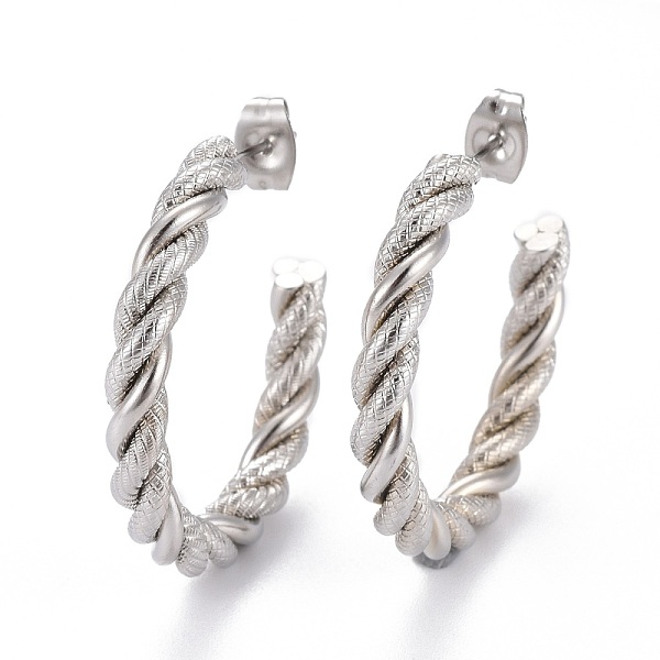 

PandaHall 201 Stainless Steel Half Hoop Earrings, Hypoallergenic Earrings, with 304 Stainless Steel Pins and Ear Nut, Twisted, Textured...