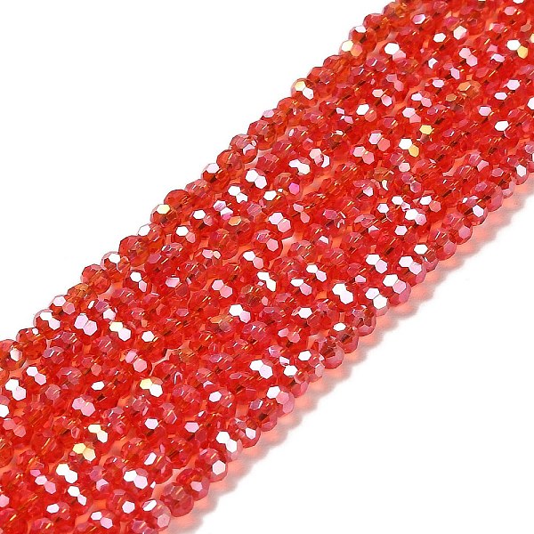 

PandaHall Transparent Glass Beads, 32 Facets, AB Color Plated, Round, Red, 3.5x3mm, Hole: 1mm, about 163~166pcs/strand, 50~51cm Glass Round...