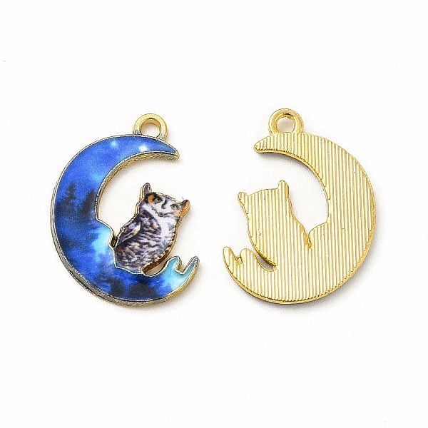 

PandaHall Alloy Printed Pendants, Cadmium Free & Nickel Free & Lead Free, Moon With Owl, Blue, 20.5x16x1.5mm, Hole: 1.5mm Alloy Moon Blue
