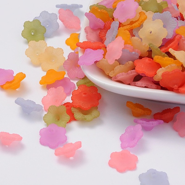 PandaHall Mixed Color Transparent Frosted Acrylic Flower Bead Caps, about 12mm in diameter, 4.5mm thick, hole:1mm Acrylic Flower Multicolor