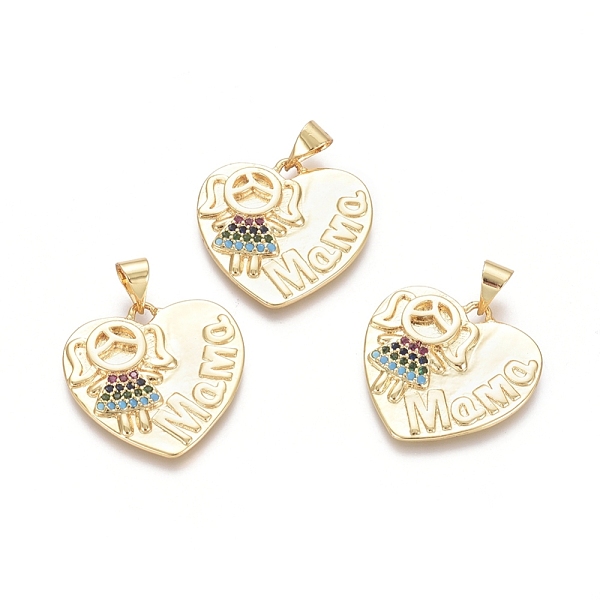 

PandaHall Brass Micro Pave Cubic Zirconia Pendants, Heart with Word MaMa and Girl, For Mother's Day, Colorful, Golden, 21.5x21.5x2.5mm, Hole...