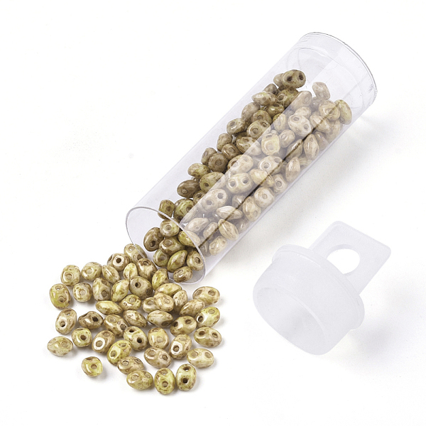 

PandaHall 2-Hole Seed Beads, Czech Glass Beads, Opaque Baking Paint Style, Khaki, 5x3.5~3.8x2.5~2.8mm, Hole: 0.9mm, about 10g/bottle Czech..., Yellow