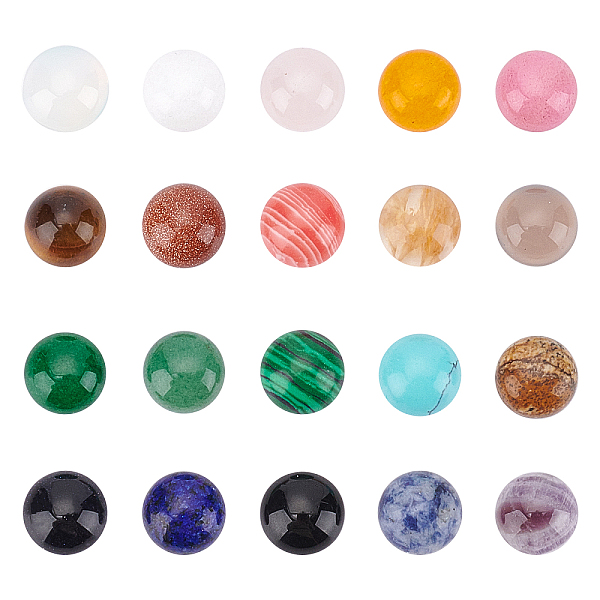 

PandaHall Gemstone Cabochons, Half Round/Dome, 10x4~5mm, 20 materials, 2pcs/material, 40pcs/box Mixed Stone Half Round