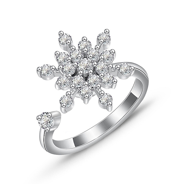 

PandaHall Cubic Zirconia Rotating Open Cuff Ring, Platinum Brass Spinner Ring for Anxiety Stress Relief, Snowflake, 2.1mm, US Size 8(18.1mm)..., Clear