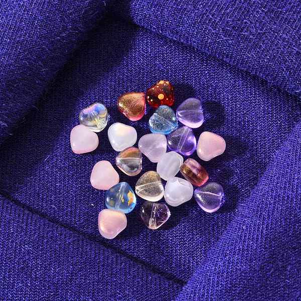 PandaHall 20Pcs Transparent Spray Painted Glass Beads, Heart, Mixed Style, Mixed Color, 6x6x4mm, Hole: 0.7mm Glass Heart Multicolor