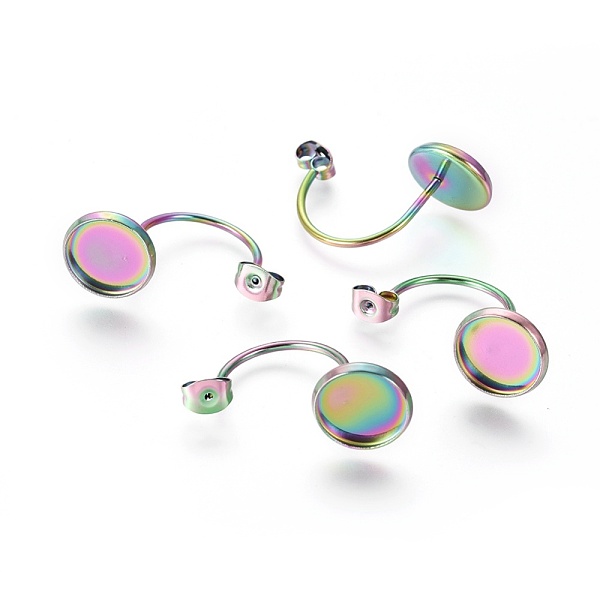 

PandaHall Ion Plating(IP) 304 Stainless Steel Ear Nuts, Butterfly Earring Backs for Post Earrings, Flat Round Cabochon Settings, Rainbow...