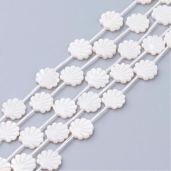 Natural White Shell Beads, Mother of Pearl Shell Beads, Shell Shaped, Seashell Color, 12x12x3mm, Hole: 0.8-1mm