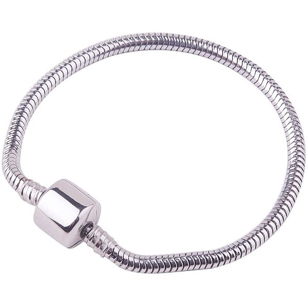 

PandaHall 304 Stainless Steel Charm Bracelet for European Style Charms Jewelry Making, Barrel Snap Clasp, 18cm Stainless Steel