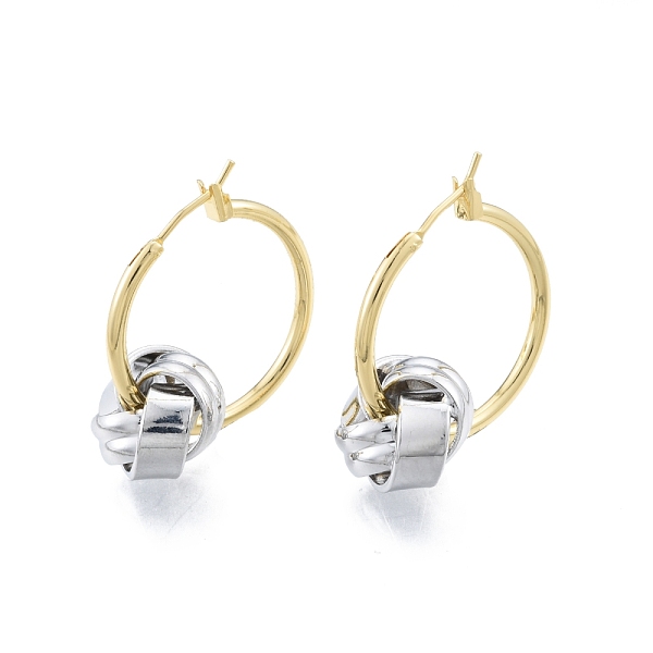 

PandaHall Brass Knot Beaded Hoop Earrings for Women, Platinum, 34.5mm, Pin: 0.9mm Brass Ring