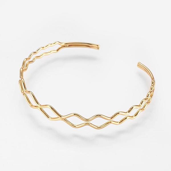 

PandaHall Brass Cuff Bangles, Wave, Real 18K Gold Plated, 2 inchx2-3/8 inch(51x60mm), 8mm Brass