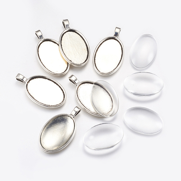 

PandaHall DIY Pendant Making, with Tibetan Style Alloy Pendant Cabochon Settings and Clear Glass Cabochons, Oval, Antique Silver, Pendant...