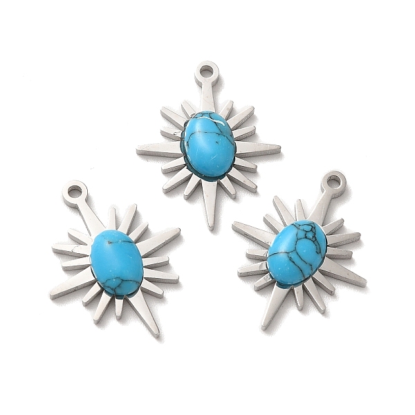 

PandaHall Synthetic Turquoise Pendants, with 304 Stainless Steel Findings, Star Charms, Stainless Steel Color, 21x17x4mm, Hole: 1.6mm...