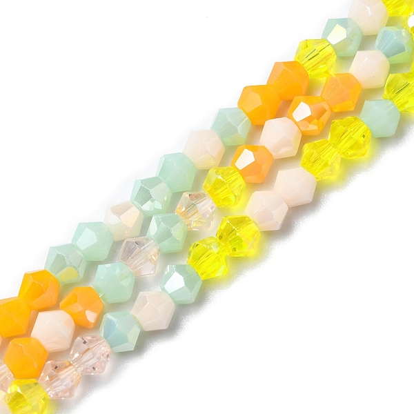 

PandaHall Electroplate Glass Beads Strands, Opaque & Transparent & AB Color Plated, Faceted, Bicone, Yellow, 4x4.5mm, Hole: 0.9mm, about...
