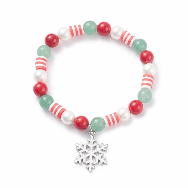 

PandaHall Natural Green Aventurine & Mashan Jade & Shell Pearl Stretch Bracelet with Christmas Snowflake Alloy Charm, Preppy Bracelet for..., Multicolor