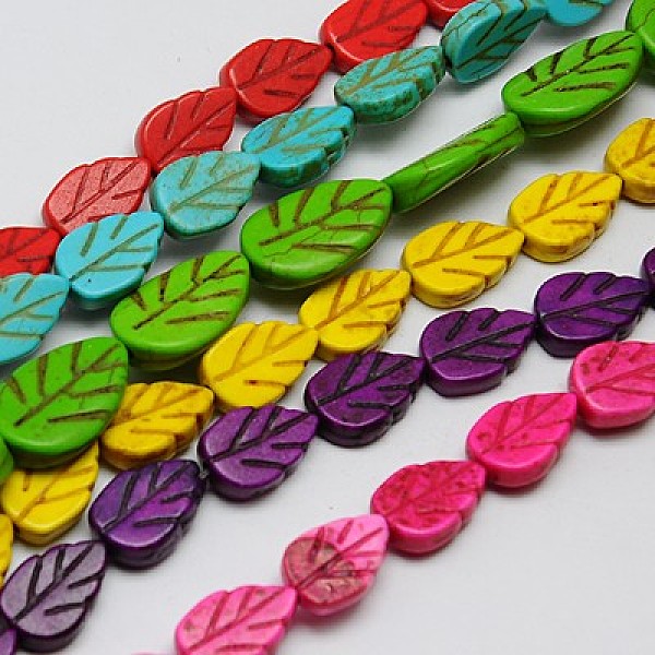 

PandaHall Synthetic Turquoise Beads Strands, Dyed, Leaf, Mixed Color, 14x9x3mm, Hole: 1mm, about 29pcs/strand, 15.55 inch Synthetic..., Multicolor