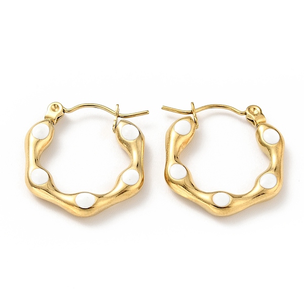 

PandaHall Ion Plating(IP) 304 Stainless Steel Hexagon Hoop Earrings with Enamel for Women, Golden, White, 20x19x3mm, Pin: 0.8mm 304...