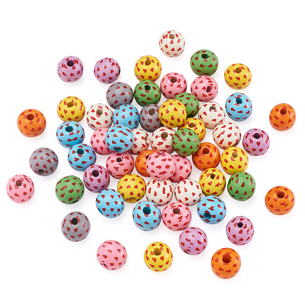 

PandaHall Fashewelry 80Pcs 8 Colors Printed Natural Wood Beads, Round with Heart Pattern, Mixed Color, 15mm, Hole: 3.6mm, 10pcs/color Wood..., Multicolor