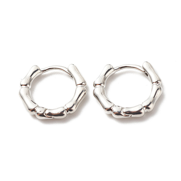 

PandaHall Brass Bamboo Shape Hoop Earrings for Women, Cadmium Free & Lead Free, Platinum, 13.5x15.5x2.6mm, Pin: 1mm Brass Bamboo
