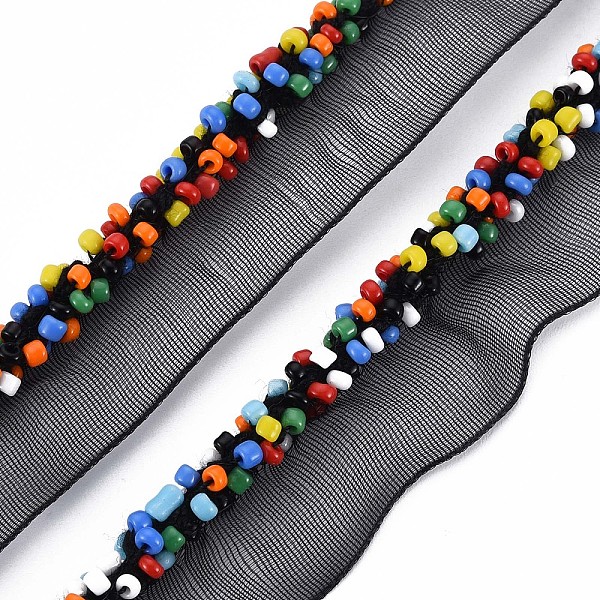 

PandaHall Organza Ribbon, with Glass Seed Beads, Garment Accessories, Black, 16~19mm Organza None Black