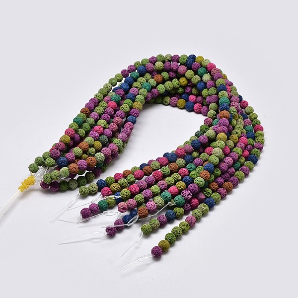 

PandaHall Natural Lava Rock Round Bead Strands, Dyed, Colorful, 6mm, Hole: 1mm, about 63pcs/strand, 15.7 inch Lava Rock Round