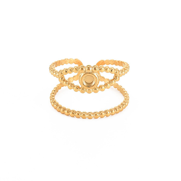 

PandaHall Ion Plating(IP) 304 Stainless Steel Open Pad Ring Cabochon Settings, Evil Eye with Flat Round, Real 18K Gold Plated, US Size 9 1/4...