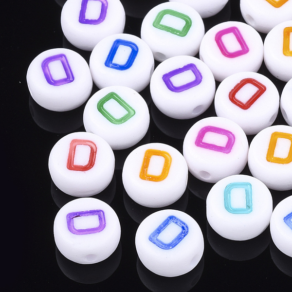 

PandaHall Initial Acrylic Beads, Horizontal Hole, Flat Round, Mixed Color, Letter.D, 7x3.5~4mm, Hole: 1.2mm, about 3700pcs/500g Acrylic..., Multicolor