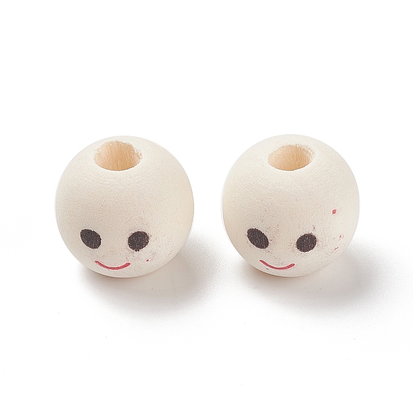 

PandaHall (Defective Closeout Sale: Wood Textured and Stain) Natural Wood Printed European Beads, Large Hole Beads, Round with Smiling Face...