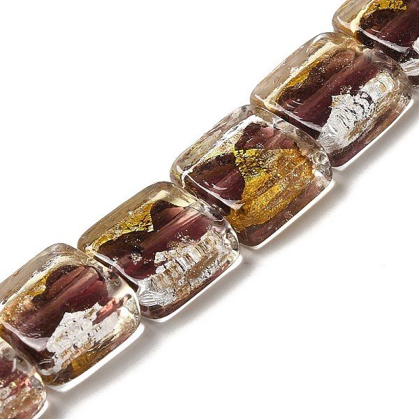 

PandaHall Handmade Gold Sand and Silver Sand Lampwork Beads, Square, Coconut Brown, 14~14.5x14x6~6.5mm, Hole: 1.6~1.8mm Gold & Silver Foil