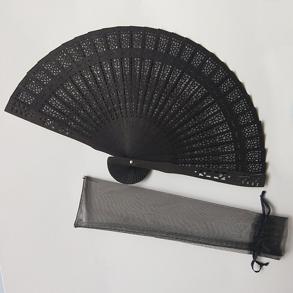 

PandaHall Wooden Folding Fan, Vintage Wooden Fan, with Organza Bag, for Party Wedding Dancing Decoration, Black, 200mm, Open Diameter: 330mm...